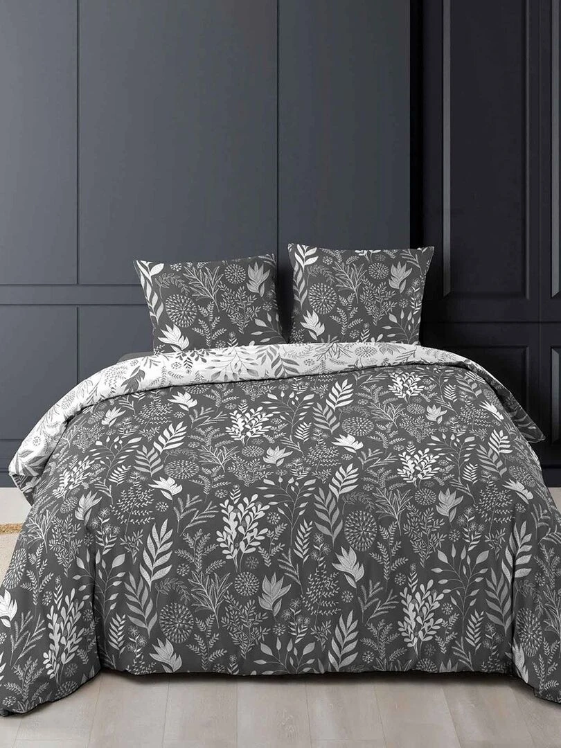 Housse de couette 240x220 + 2 taies Suzanne anthracite coton 52 fils Gris