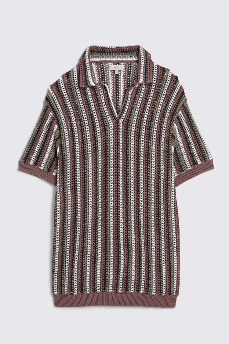 Pink & Green Open Knitted Skipper Polo   Buy Online at Moss