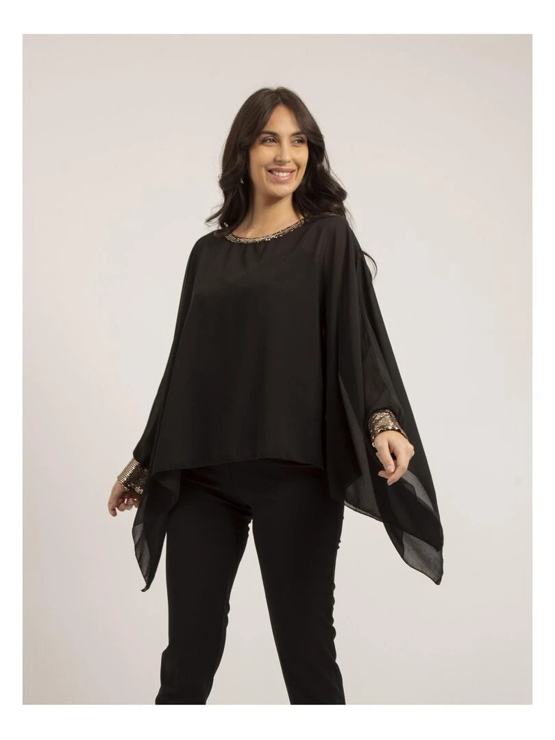 Top poncho voile FANTIA Noir