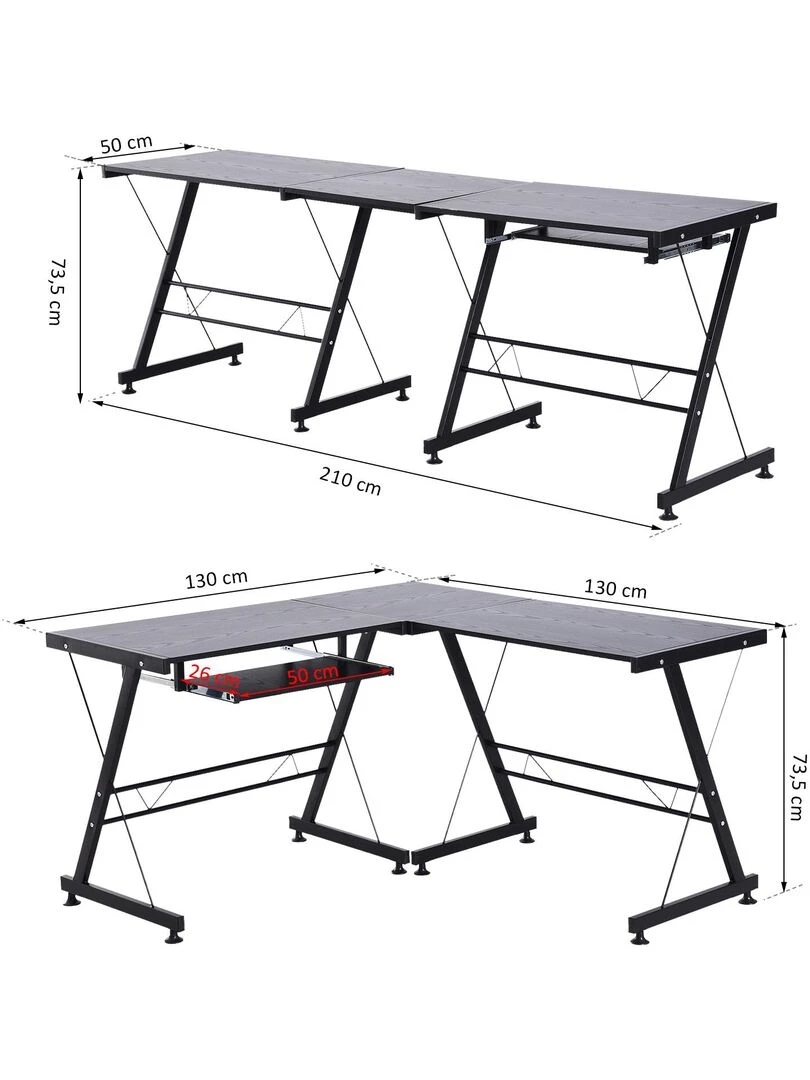 Bureau informatique d'angle noir   Noir
