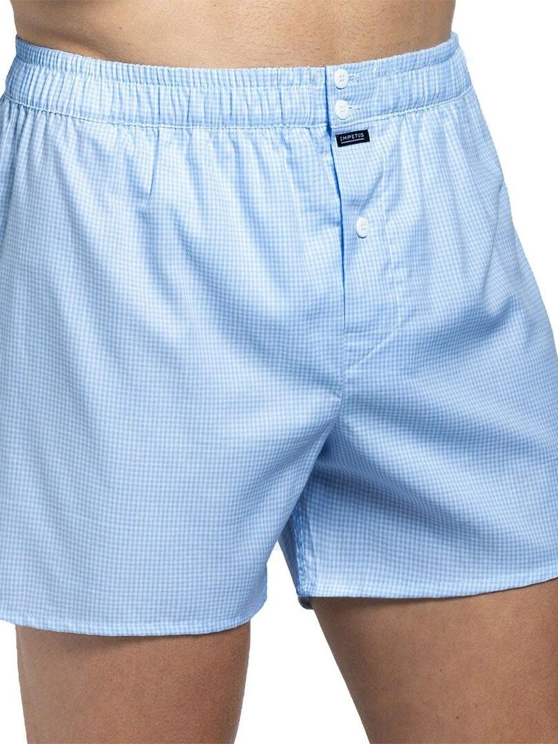 Caleçon en coton avec suspensoir American boxer à motif vichy Bleu
