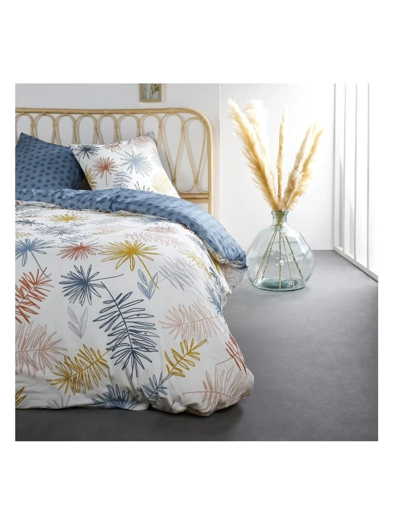 Parure de lit 2 personnes imprimé floral 'SUNSHINE' 'TODAY' Bleu