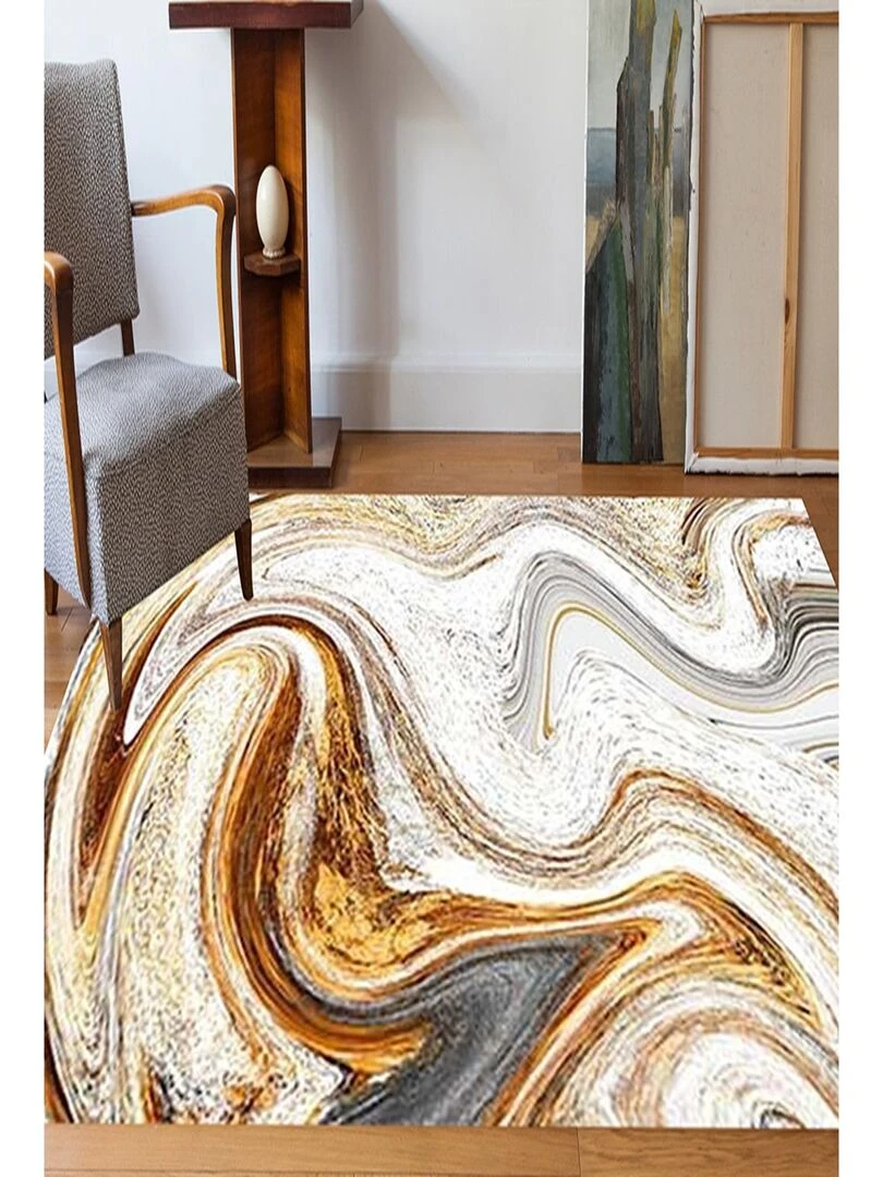 Tapis EBRU Camel/Blanc Blanc Doré