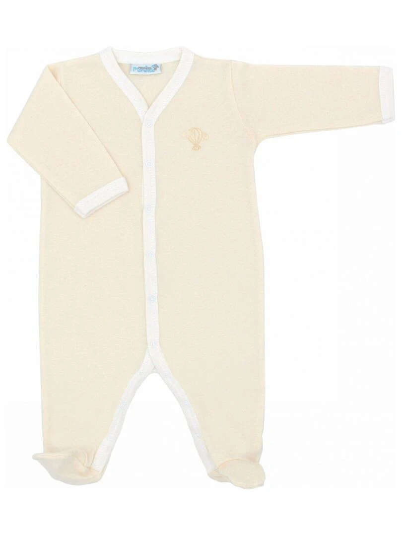 Pyjama été léger 100% coton biologique 1 à 6 mois Blanc cassé