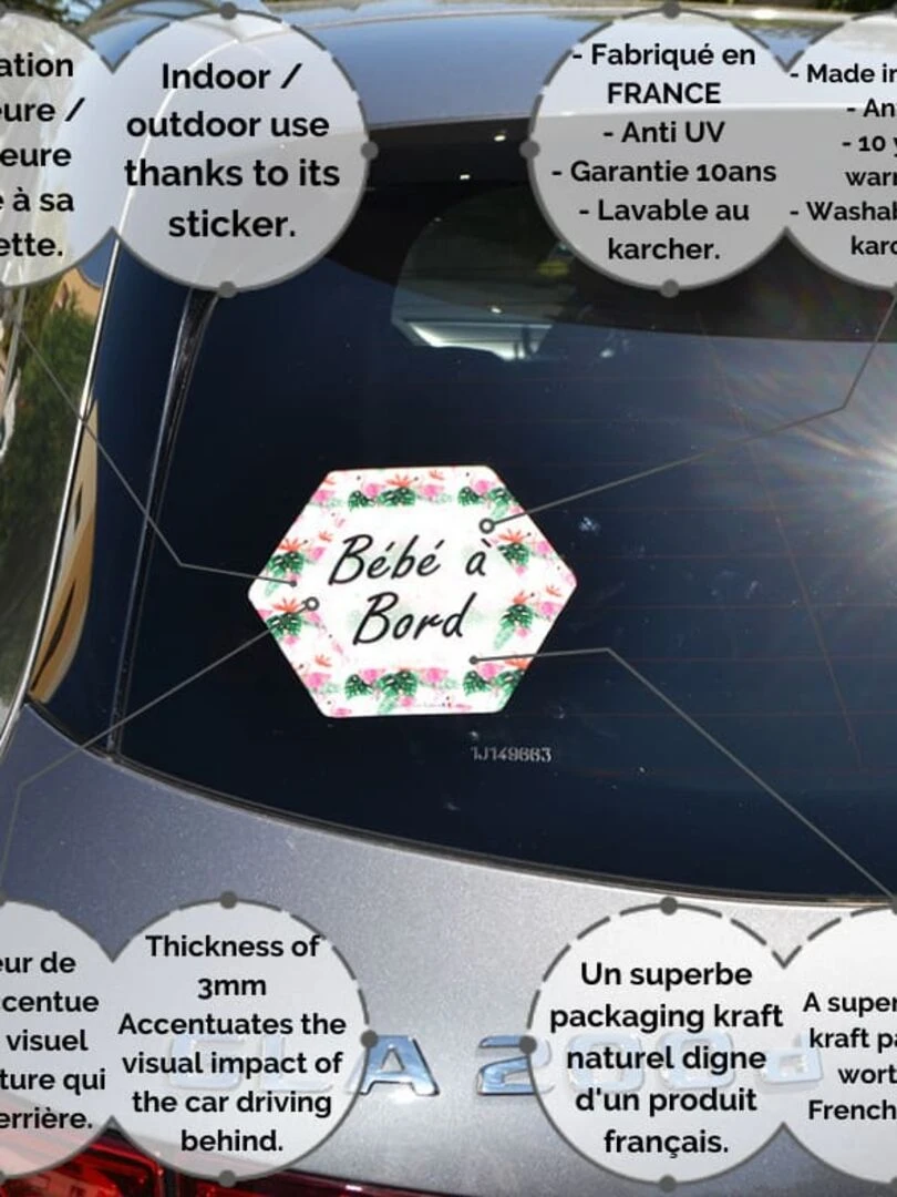 Adhésif / Autocollant bébé à bord   Flamants roses   Rose