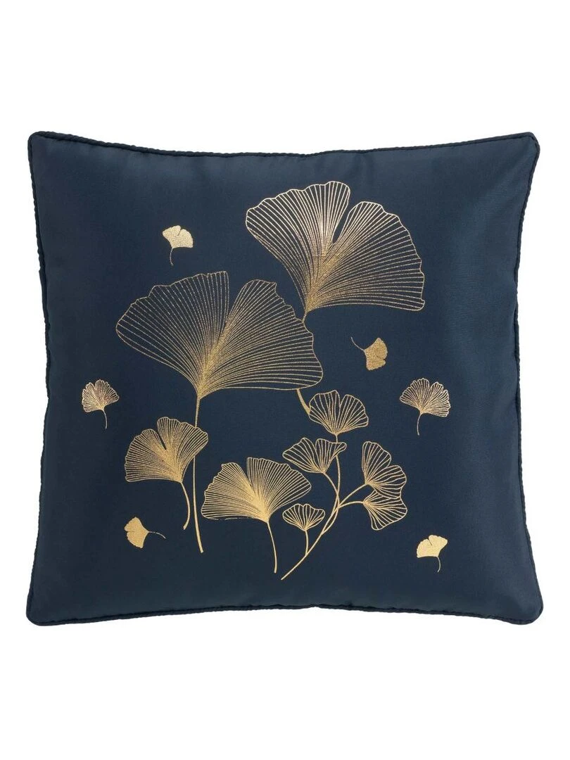Coussin passepoil 40x40 Bloomy Marine/Or Bleu