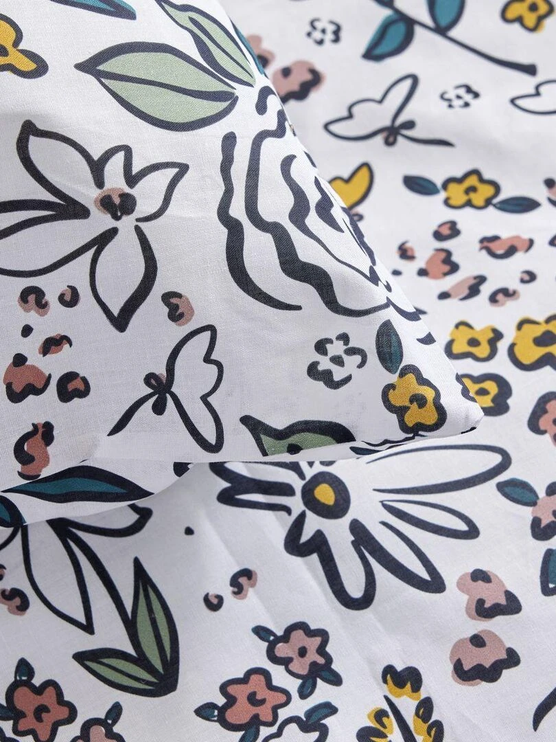 Parure de lit imprimé Floral coton SUNSHINE JULIA Blanc