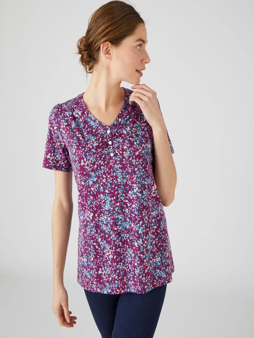 Tee shirt imprimé coton/modal manches courtes Damart Violet