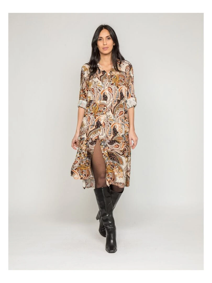 Robe mi longue motifs ILINE Beige