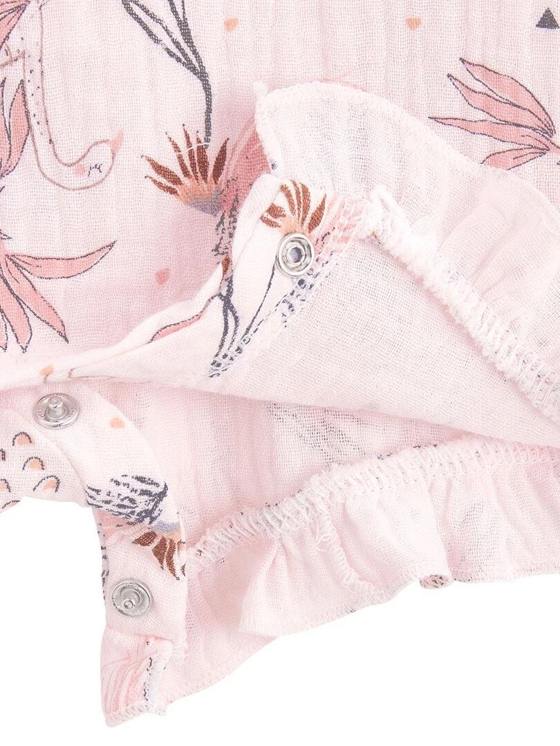 Barboteuse bébé et chapeau en gaze de coton Exotic Bird   Rose