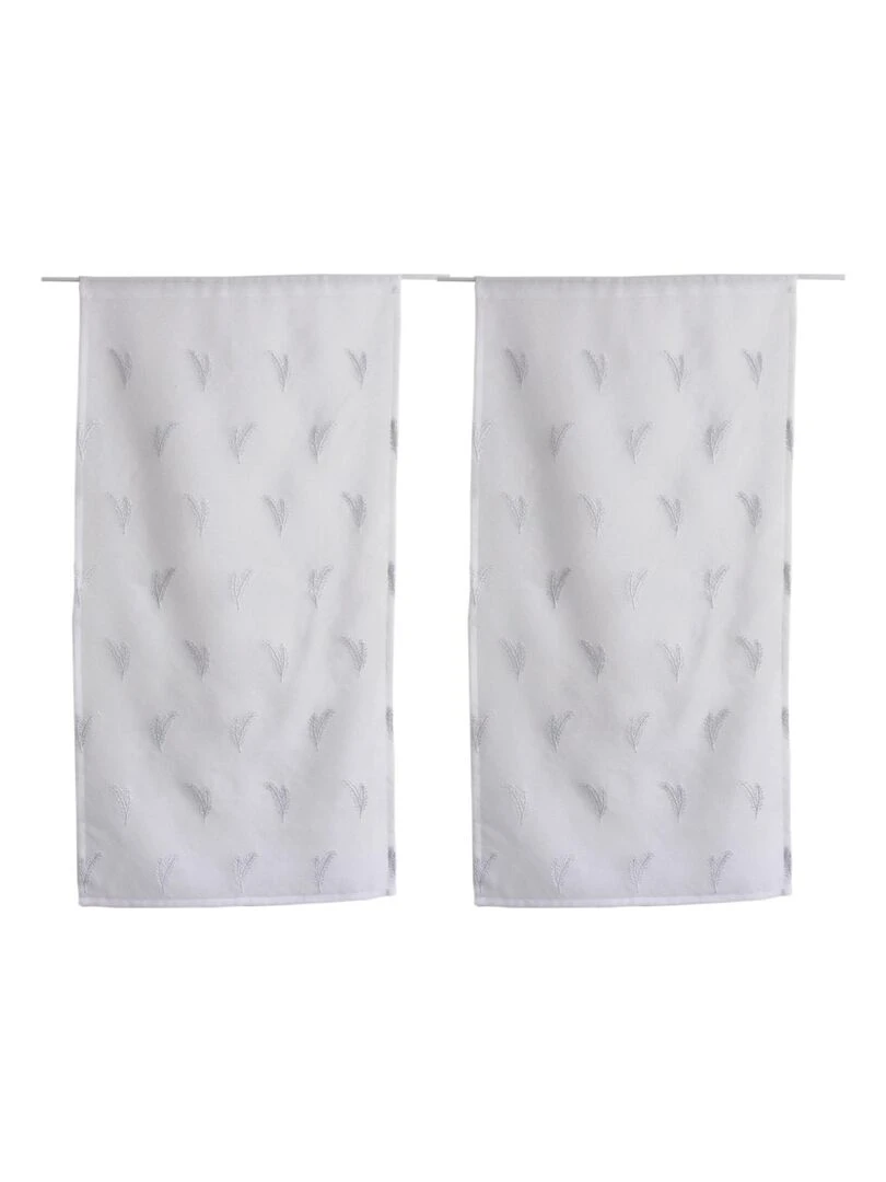 Paire de vitrages aux broderies bicolores Blanc