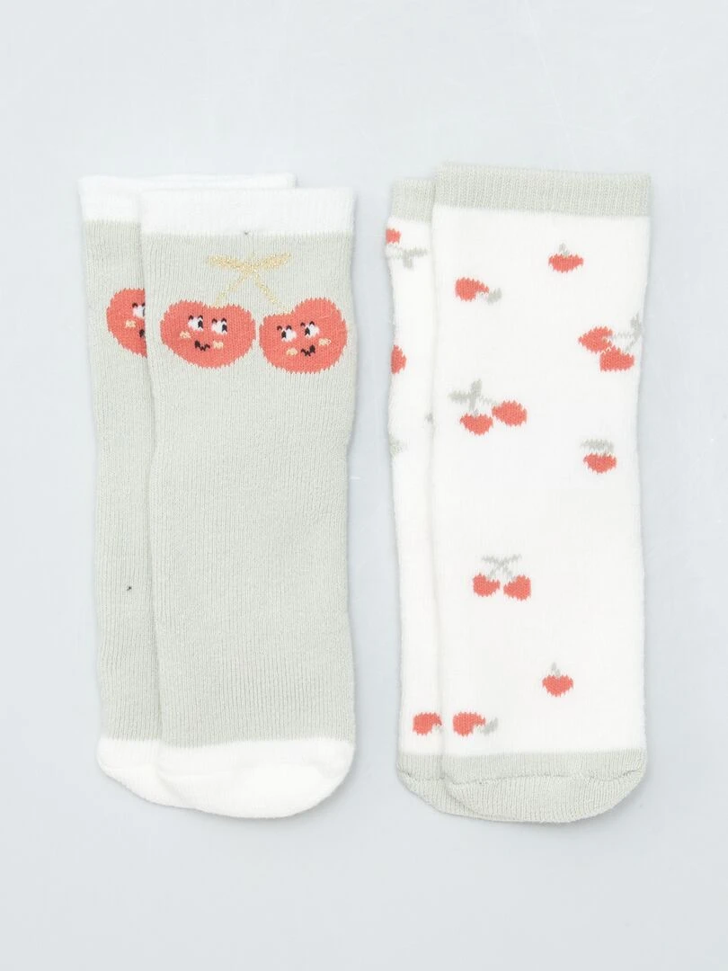 Lot de 2 paires de chaussettes antidérapantes Vert/blanc