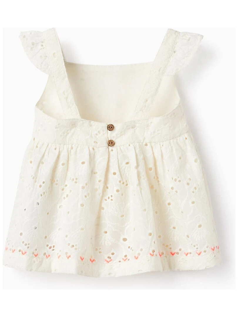 Haut En Coton Avec Broderie Anglaise Pour Bébé Fille manches courtes Blanc