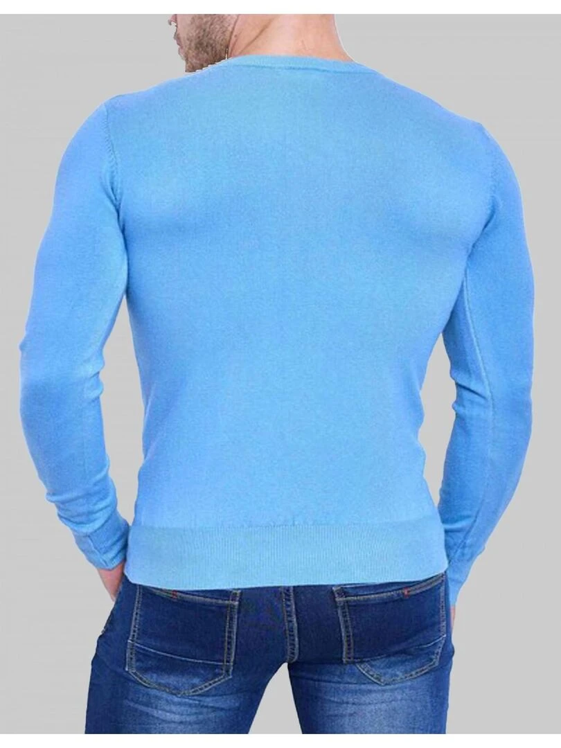 Pull manches longues col V Kebello   Bleu ciel