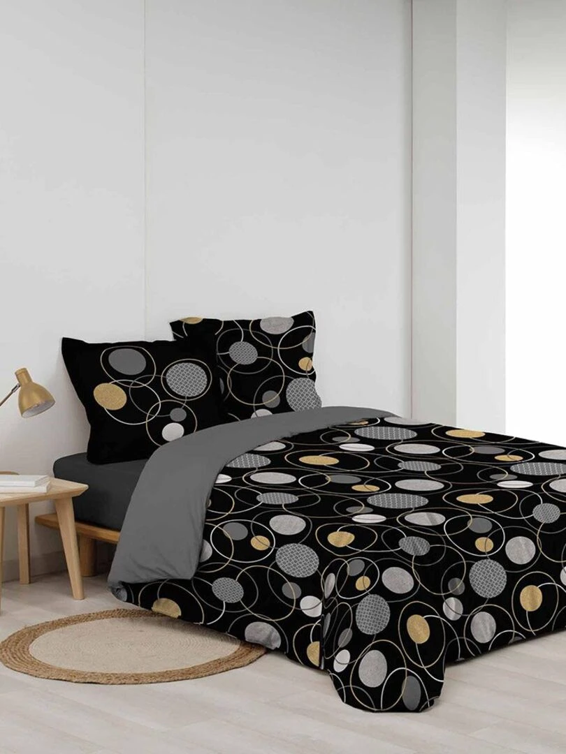 Housse de couette 240x220 + 2 taies métallisé Milor coton 57 fils   Noir