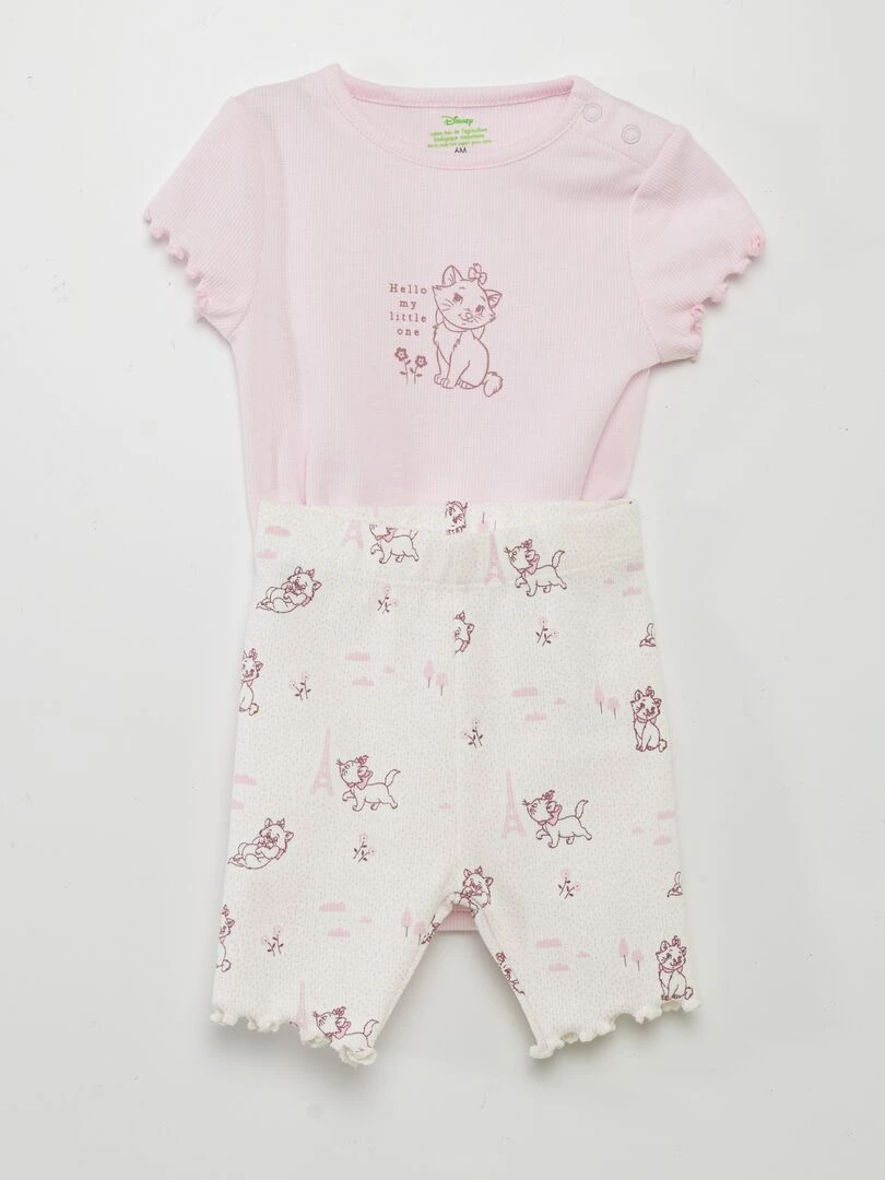 Ensemble 'Disney' body côtelé + Legging court Rose