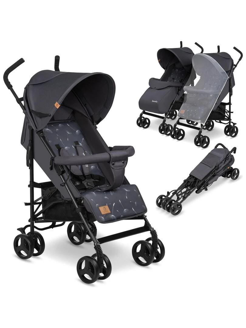 LIONELO Elia Poussette bébé canne compacte De 6 à 36 mois Accessoires inclus Gris gris anthracite