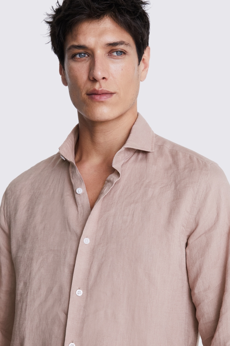 Tailored Fit Khaki Linen Shirt   Buy Online at Moss