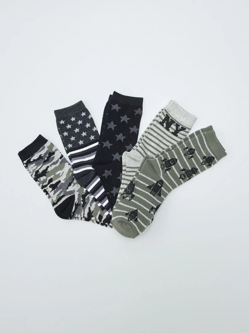 Lot de 5 paires de chaussettes imprimé américain Noir/gris