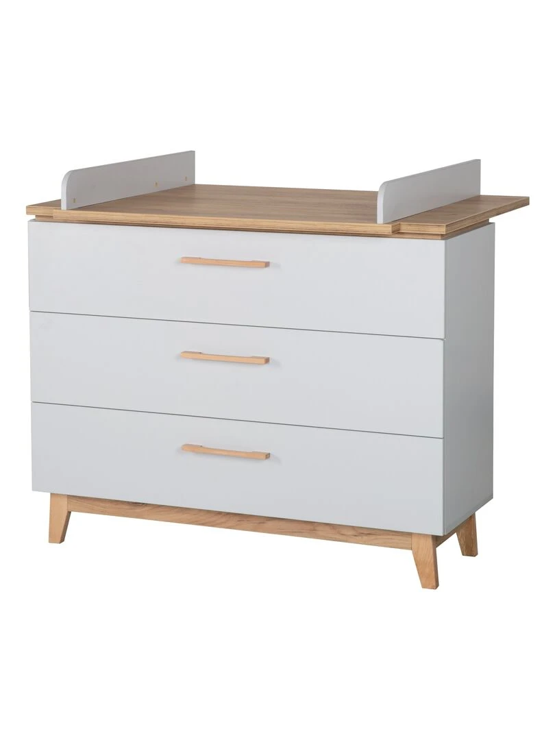 ROBA Commode à Langer "Caro" – avec Plan à Langer Amovible – 3 Tiroirs – gris clair/ chêne doré Gris Marron