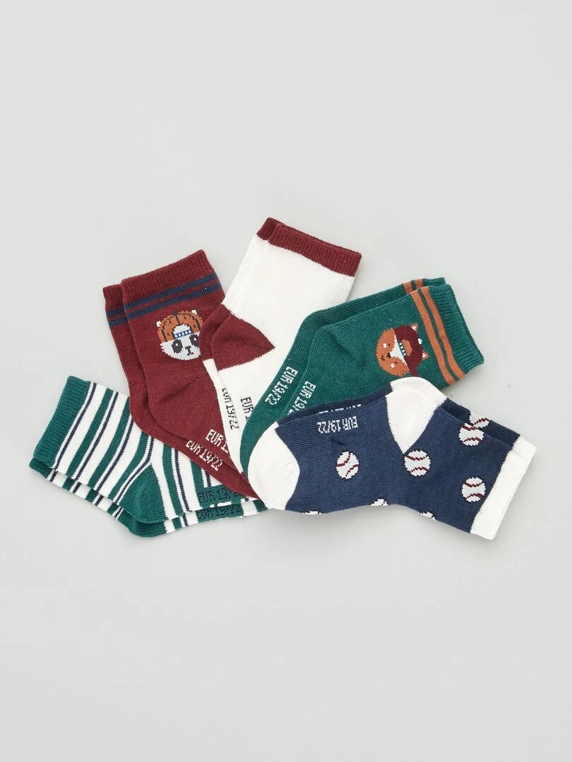 Chaussettes fantaisie Lot de 5 Vert/rouge