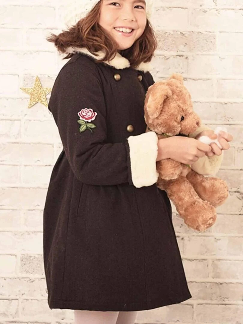 Manteau Fille Laine Marron Fausse Fourrure Beige ANOUSHKA 'LA FAUTE A VOLTAIRE' Marron chocolat