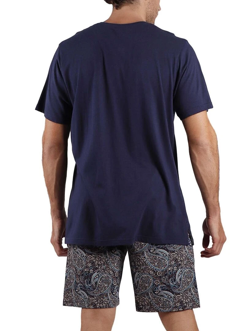 Pyjama short t shirt Cachemire Bleu marine