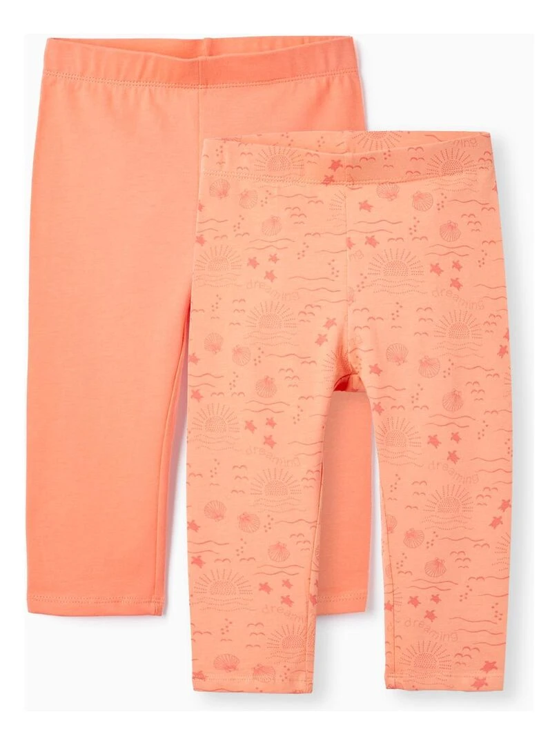 2 Leggings Courts en Coton pour Fille EXPLORING AUSTRALIA Blanc Orange clair