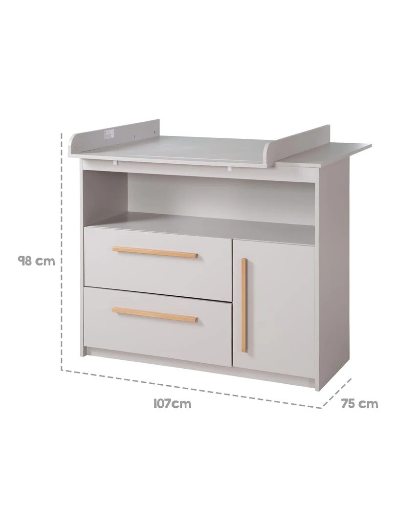 Commode à Langer Lea   Plan Amovible   Poignées en Bois Massif   Gris Clair   Gris