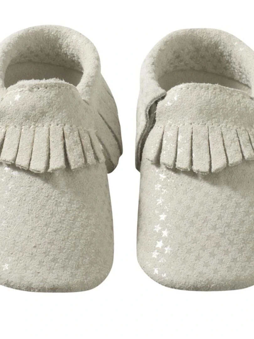 Chaussons cuir souple à franges gris étoilé Gris