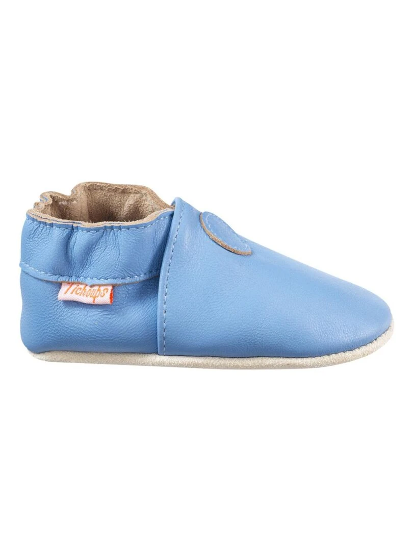 Chaussons bébé cuir souple Uni Bleu Bleu