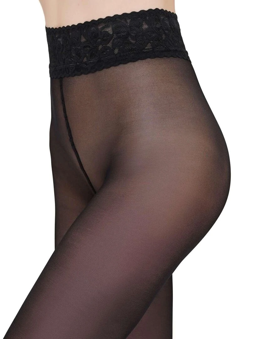 Giulia Impresso Collant 40den avec taille en dentelle Noir S Noir