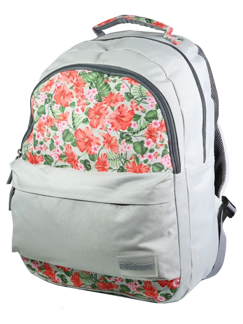 BAGTROTTER Sac à dos 2 compartiments Offshore Gris Fleurs Beige