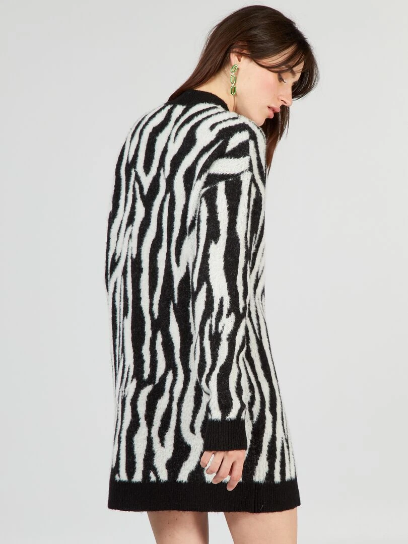 Robe en maille avec imprimé   Blanc/noir
