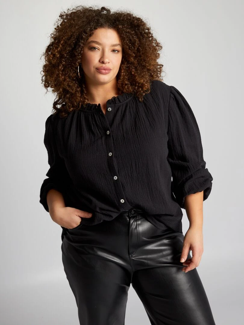 Blouse en gaze de coton noir