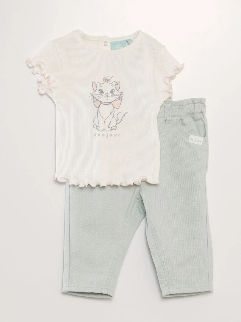 Pantalon denim paper bag Blanc/vert