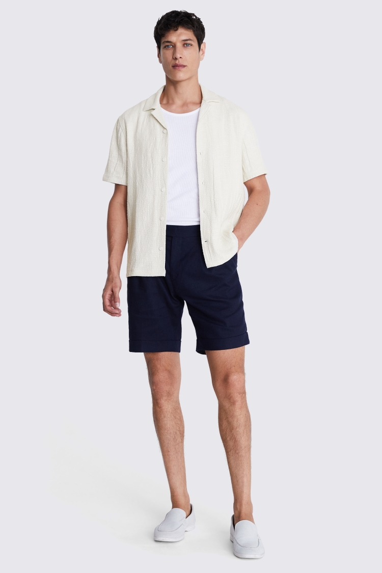 Off White Linen Blend Knitted Cuban Collar Shirt   Buy Online at Moss