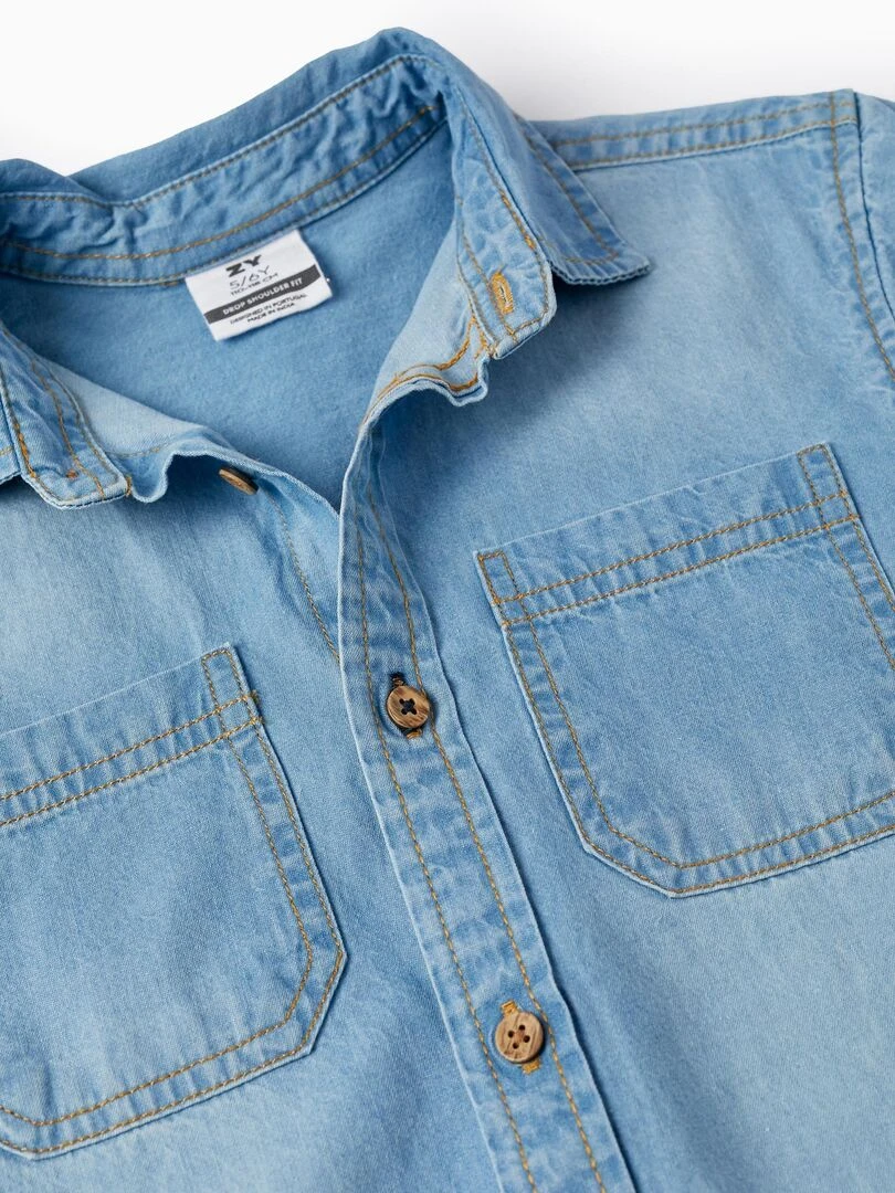 Chemise à manches courtes en denim de coton pour garçon manches courtes CUBA   Bleu clair