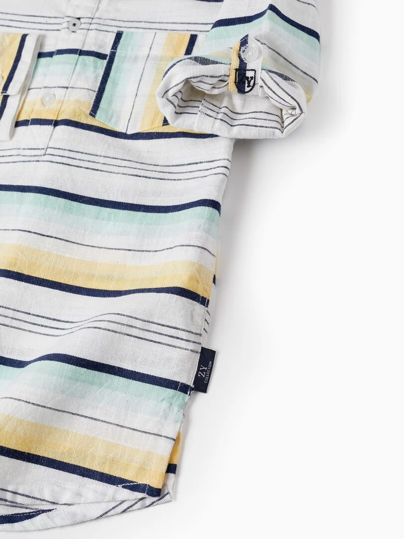 Chemise en coton à rayures pour garçon manches longues CÉRÉMONIE   Jaune foncé