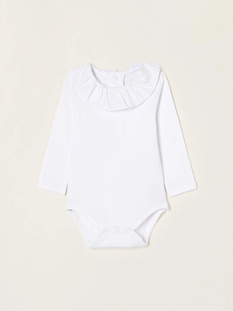 Body en jersey de coton avec volant pour nouveau né manches longues ESSENTIALS LINE Blanc