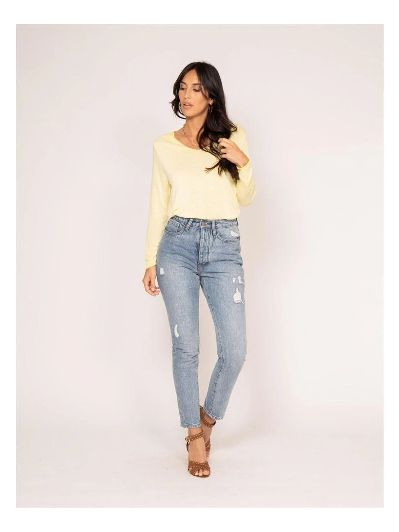 Jean droit taille haute ELOISE   Bleu clair
