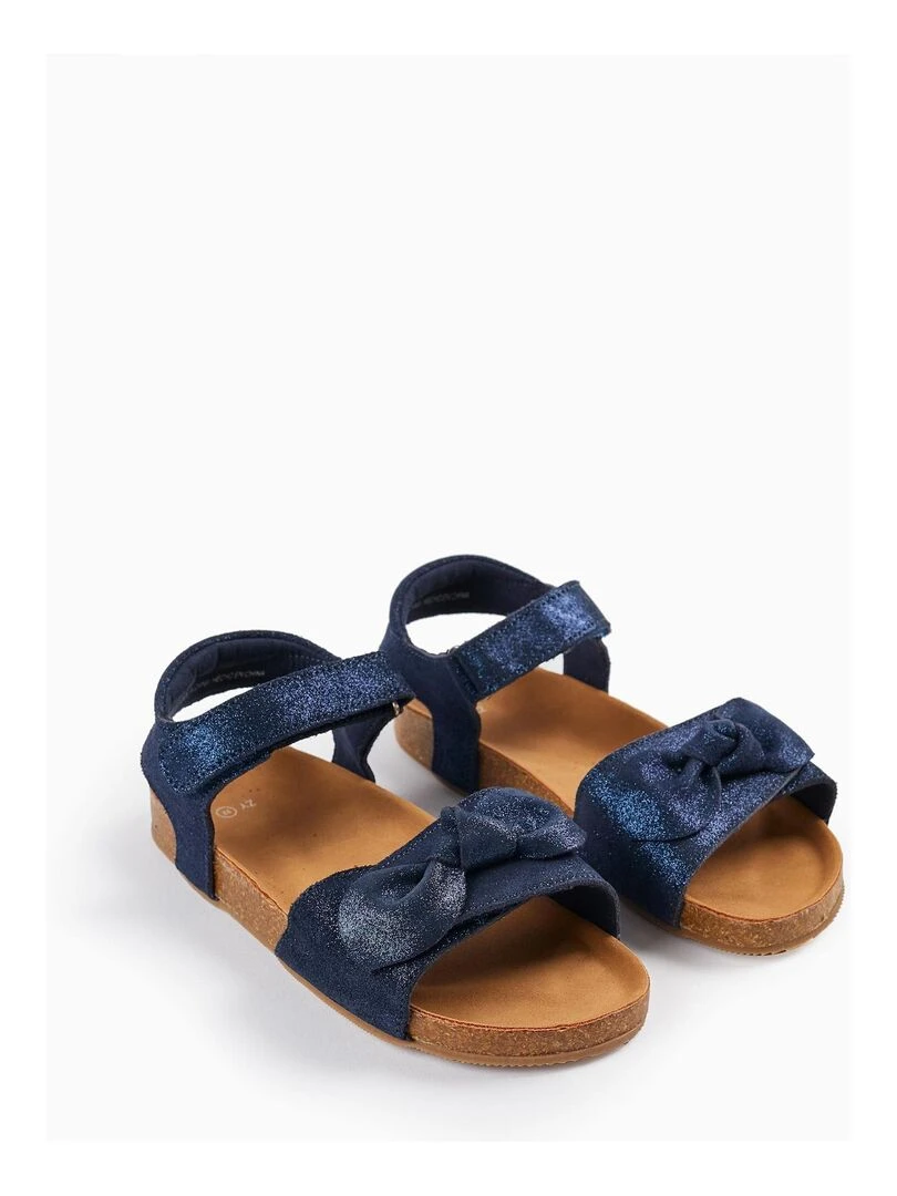 Sandales en cuir avec paillettes et nœud pour fille ATLANTIC COMPANY Bleu foncé