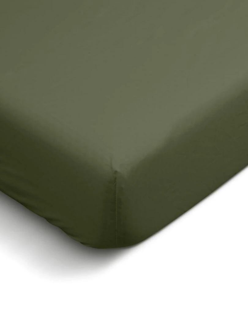 Bleu Câlin Drap housse uni Percale de coton 80 fils/cm² Kaki
