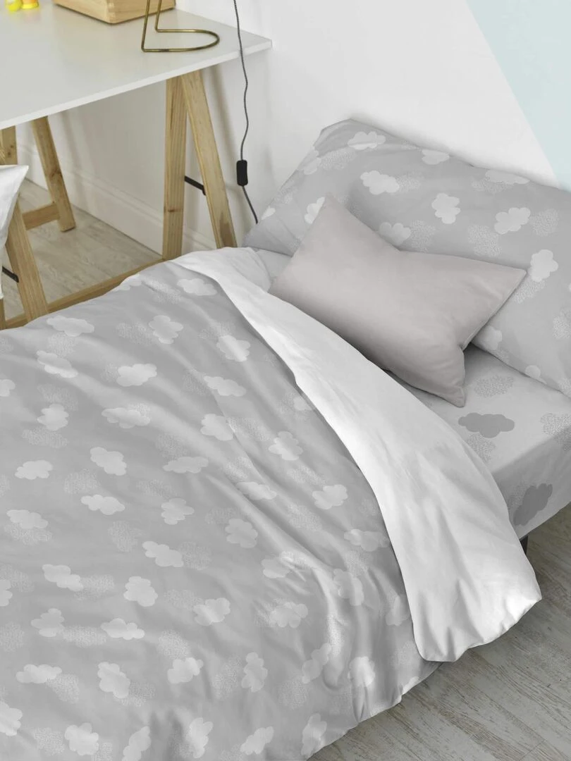 Parure housse de couette 2 pièces Clouds "Happyfriday"   Beige