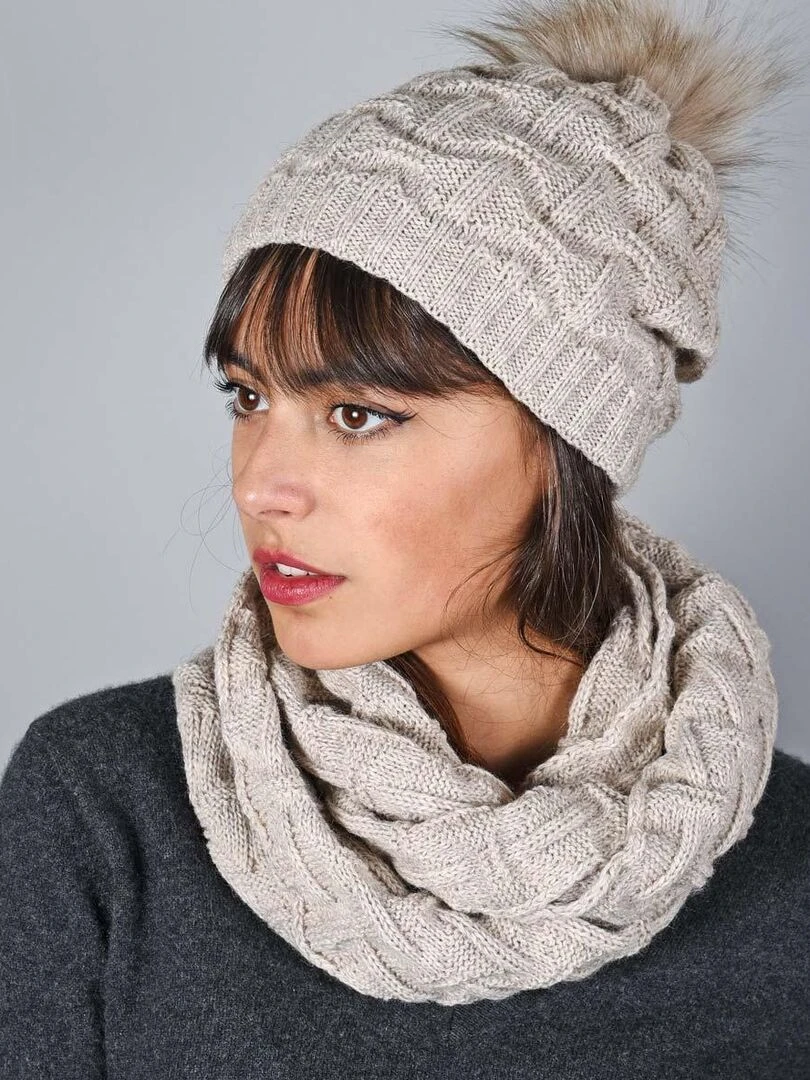 Ensemble Snood Bonnet Nora Made in UE Beige