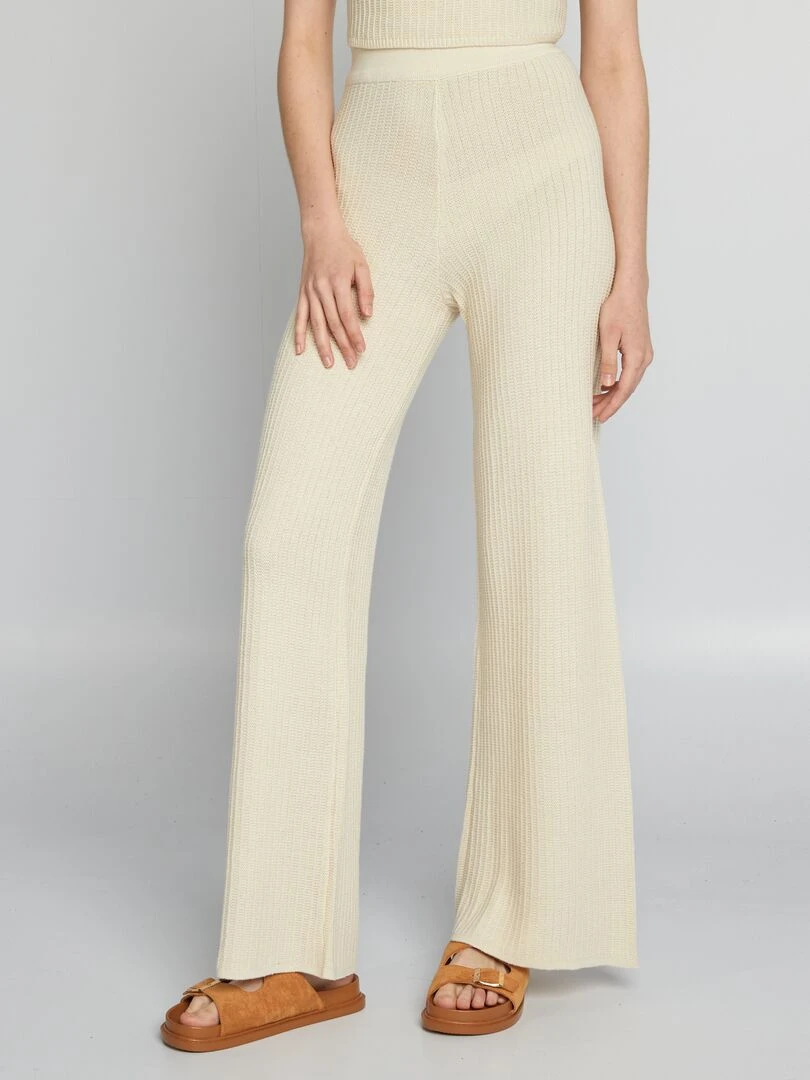 Pantalon large en maille Ecru