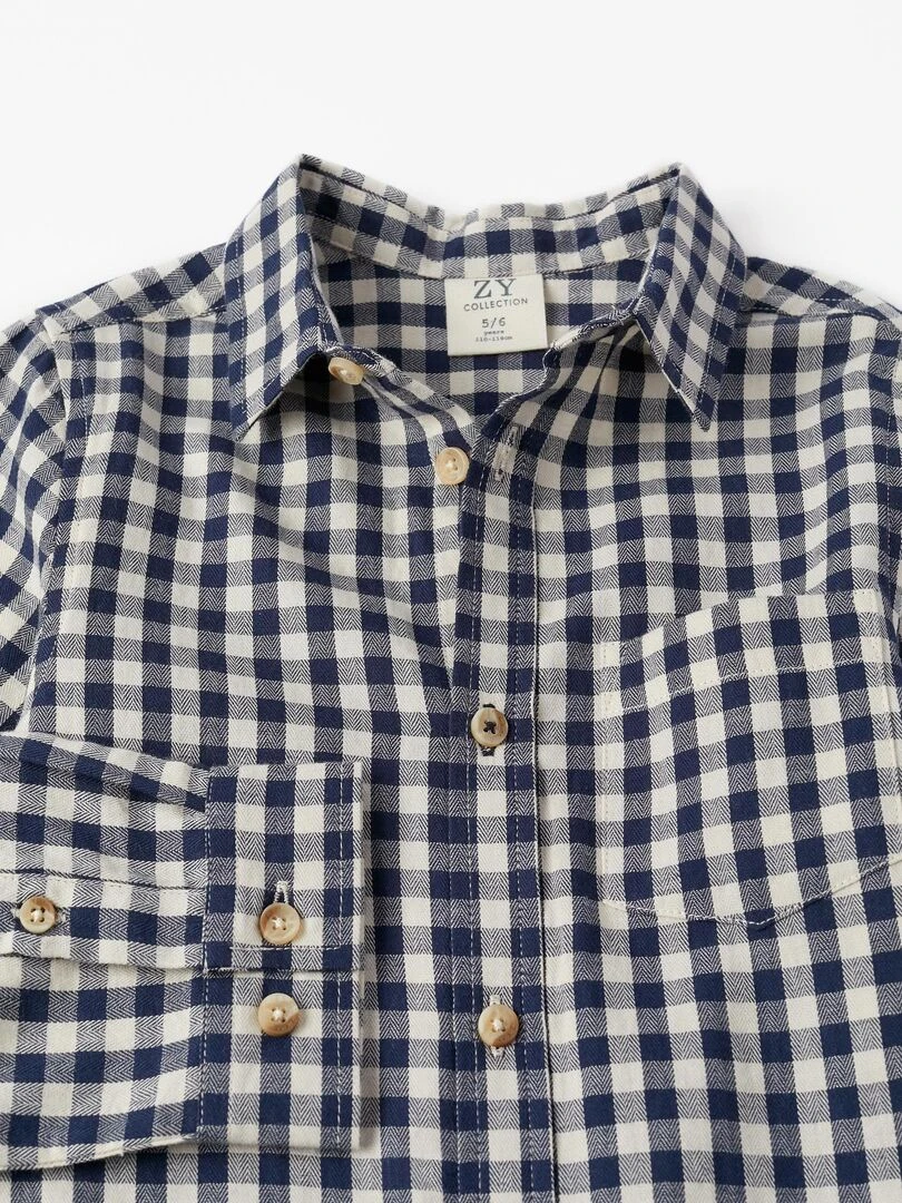 Chemise à carreaux en coton pour garçon manches longues LITERATURE CLUB   Bleu foncé