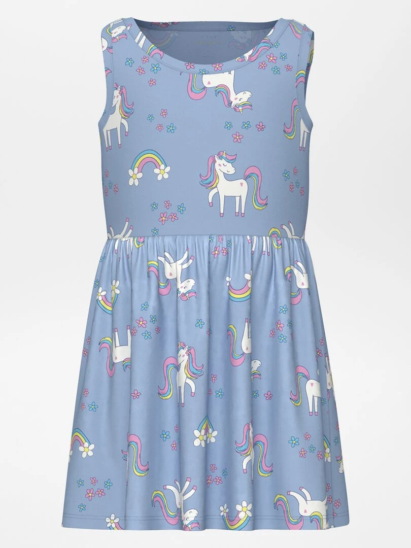Robe évasée imprimée Bleu