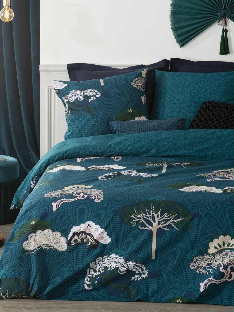 Parure de couette aux impressions japonaises Bleu
