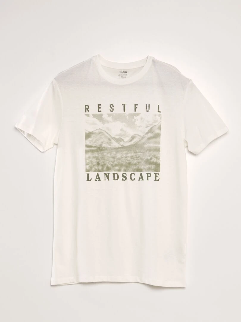 T shirt imprimé à col rond Blanc 'landscape'
